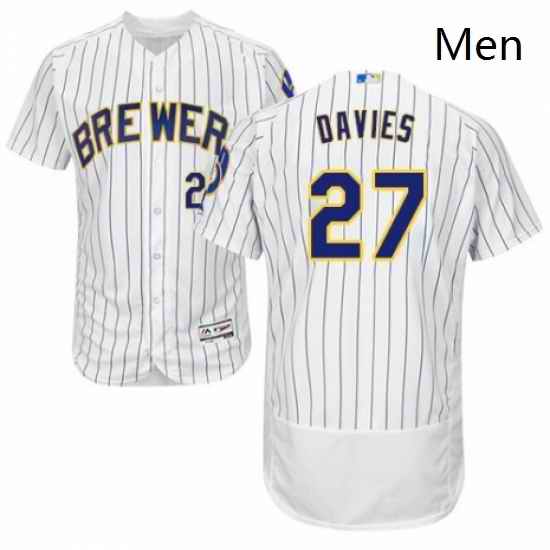 Mens Majestic Milwaukee Brewers 27 Zach Davies White Home Flex Base Authentic Collection MLB Jersey